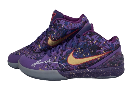 Kobe Bryant Signed Nike Kobe IV Finals MVP Protro Prelude Gold-Purple Venom Sneakers Pair (Lakers LOA)